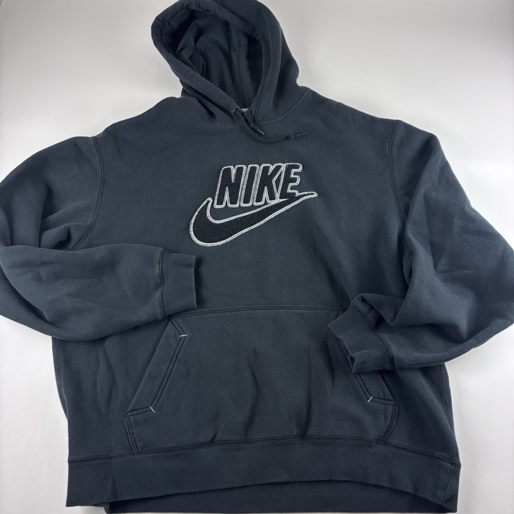 Nike VTG Hoodie‎ Men's XXL Spellout Puff Swoosh Silver Tag Sweatshirt Y2K 2XL